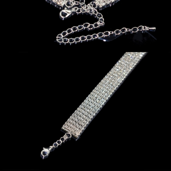 Sparkling Silver Color Crystal Collar Chain Choker - Picture 2 of 5